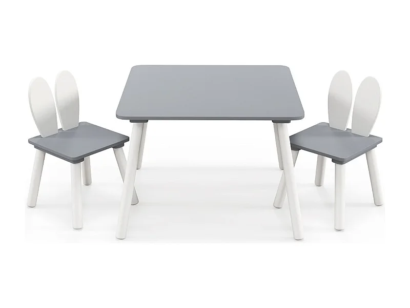 Table et 2 Chaises Enfants 3-6 Ans en Forme Lapin Chaises Ergonomique pour pour Jouer Dessiner Manger Gris