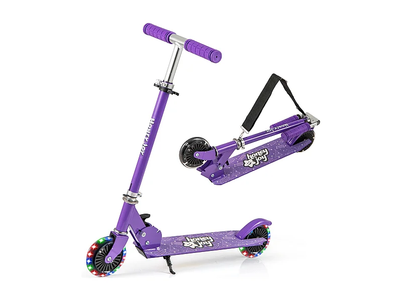 Trottinette Pliable pour Enfants à 2 Roues avec Guidon Réglable Roues Lumineuses LED Béquille Frein Arrière pour 3+ Violet