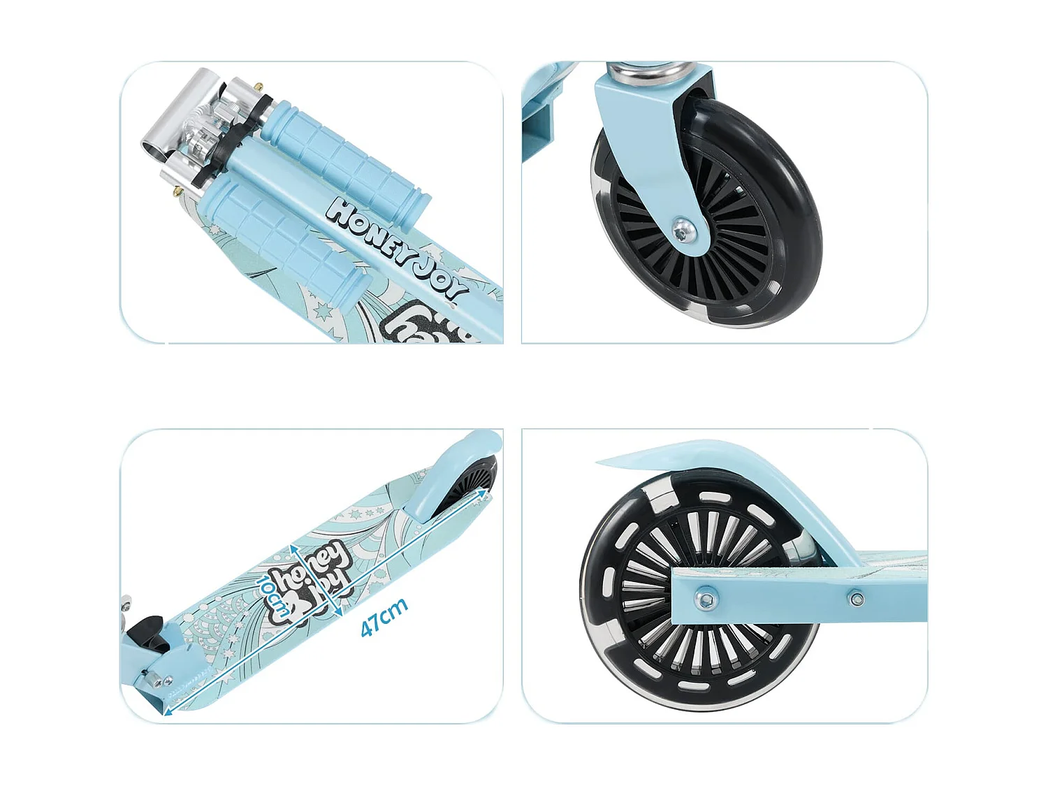 Trottinette Enfant Pliable 2 Roues Clignotantes Automatiques Hauteur Réglable Poignée TPR Alliage d'Aluminium 3-8 Ans Bleu Clair