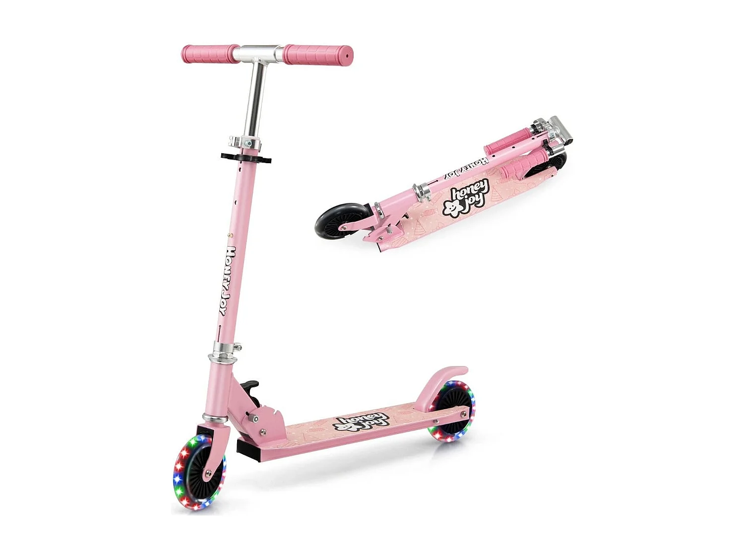 Trottinette Enfant Pliable 2 Roues Clignotantes Automatiques Rose
