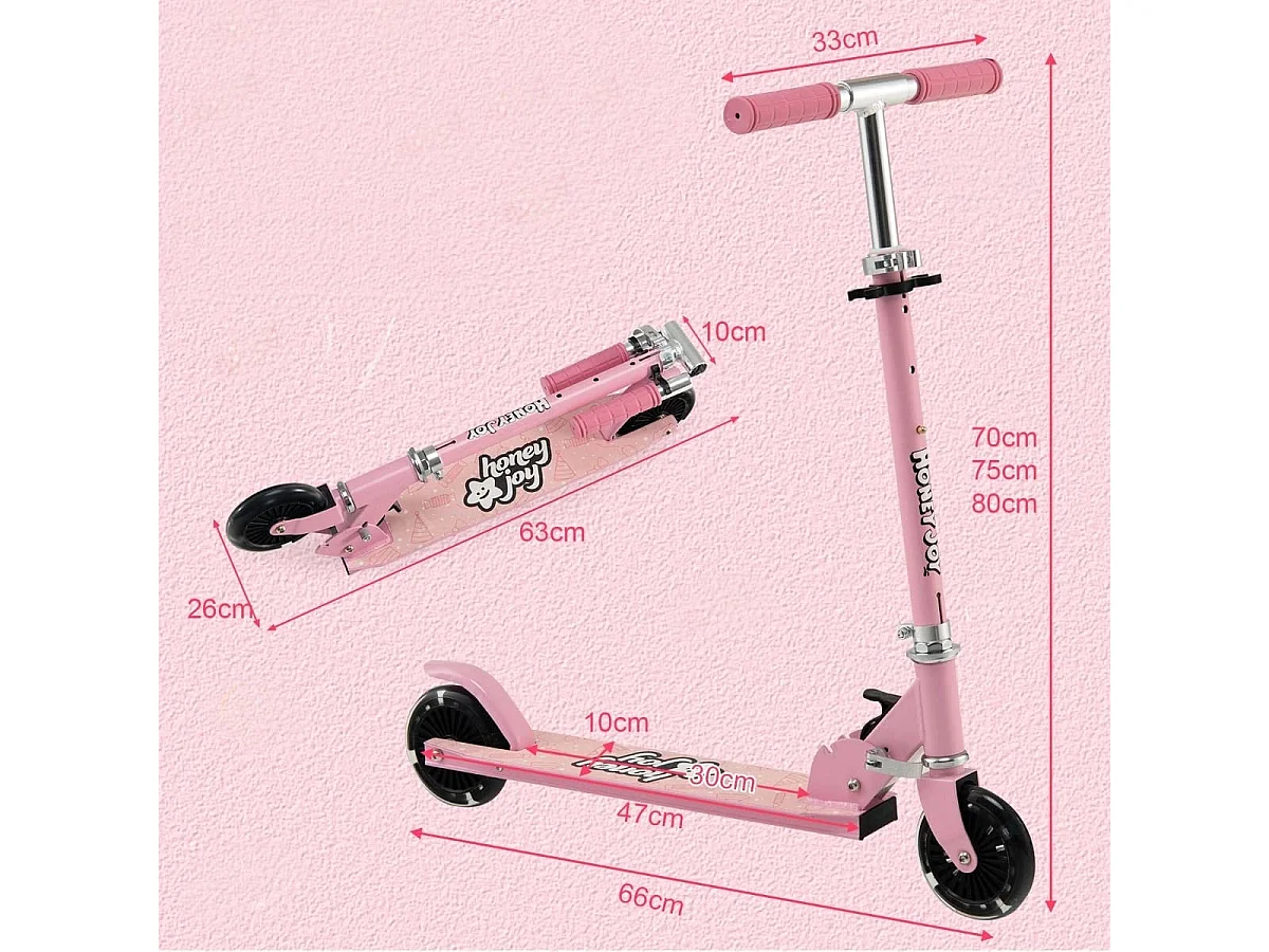Trottinette Enfant Pliable 2 Roues Clignotantes Automatiques Rose