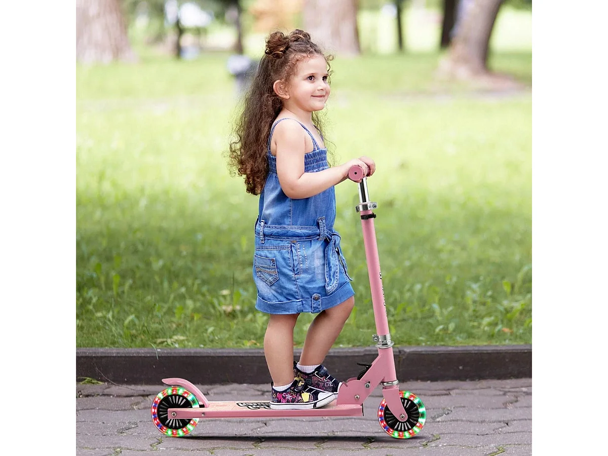Trottinette Enfant Pliable 2 Roues Clignotantes Automatiques Rose