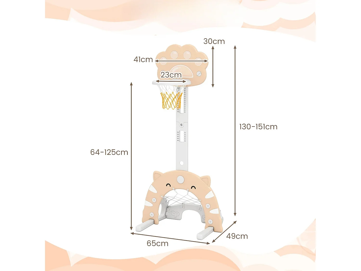 3 en 1 Panier de basket pour enfants Centre sportif pour enfants avec jeu de basket-ball- football & golf Gris + Moka