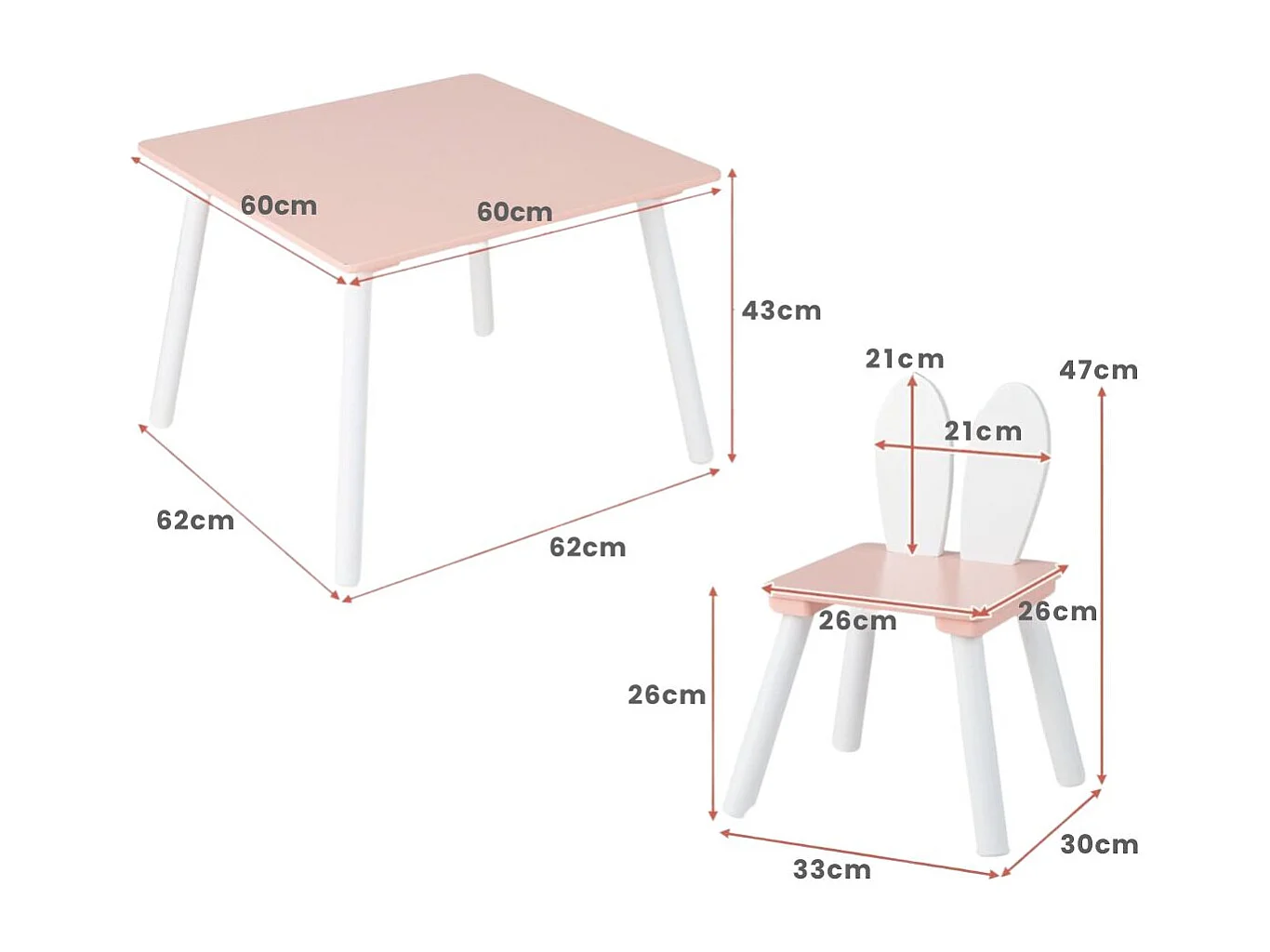 Table et 2 Chaises Enfants 3-6 Ans en Forme Lapin Chaises Ergonomique pour pour Jouer Dessiner Manger Rose