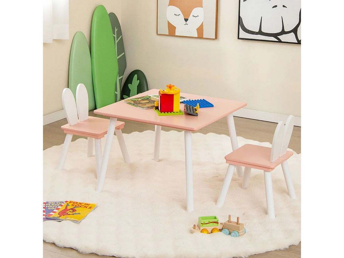 Table et 2 Chaises Enfants 3-6 Ans en Forme Lapin Chaises Ergonomique pour pour Jouer Dessiner Manger Rose