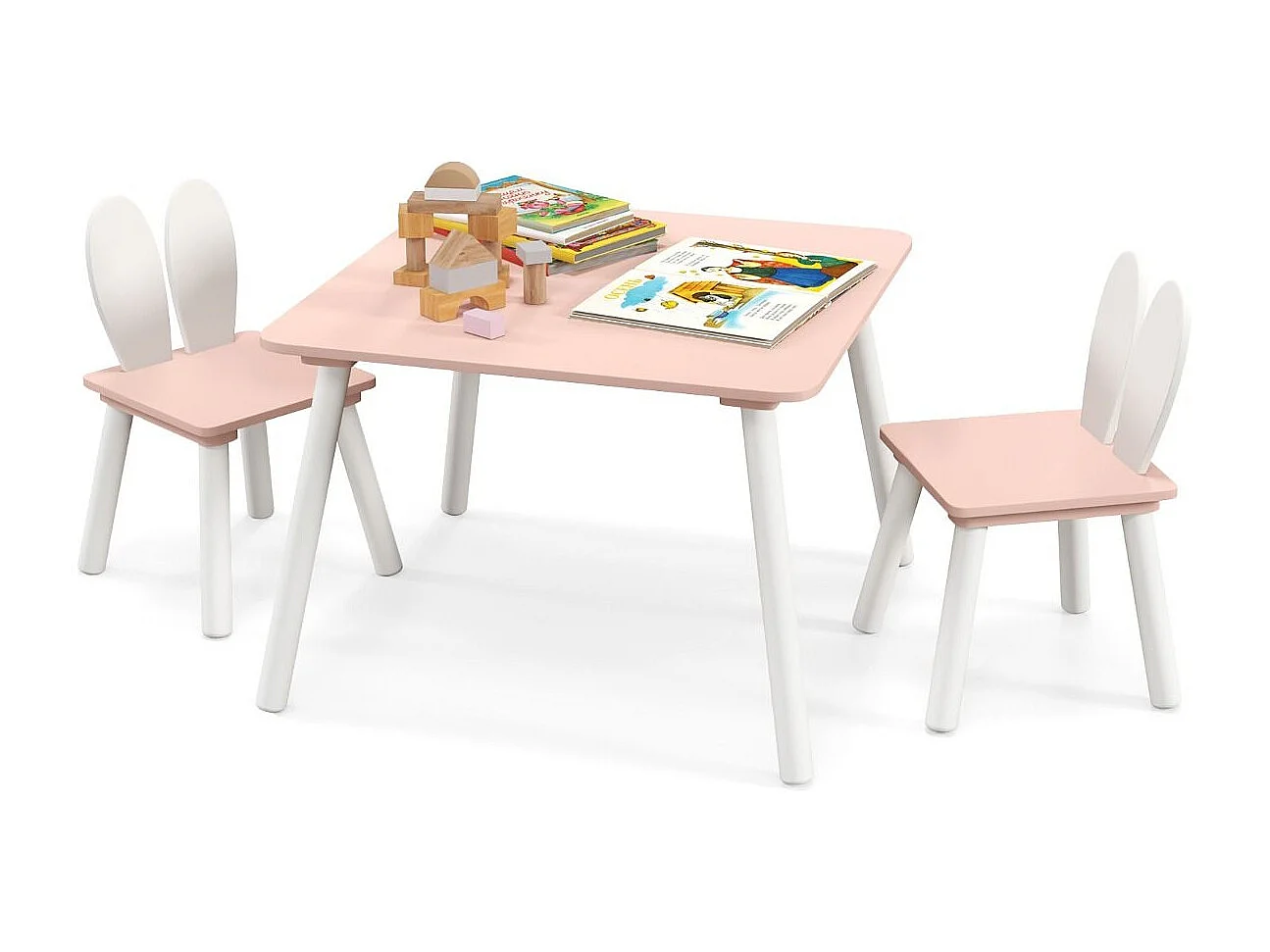 Table et 2 Chaises Enfants 3-6 Ans en Forme Lapin Chaises Ergonomique pour pour Jouer Dessiner Manger Rose