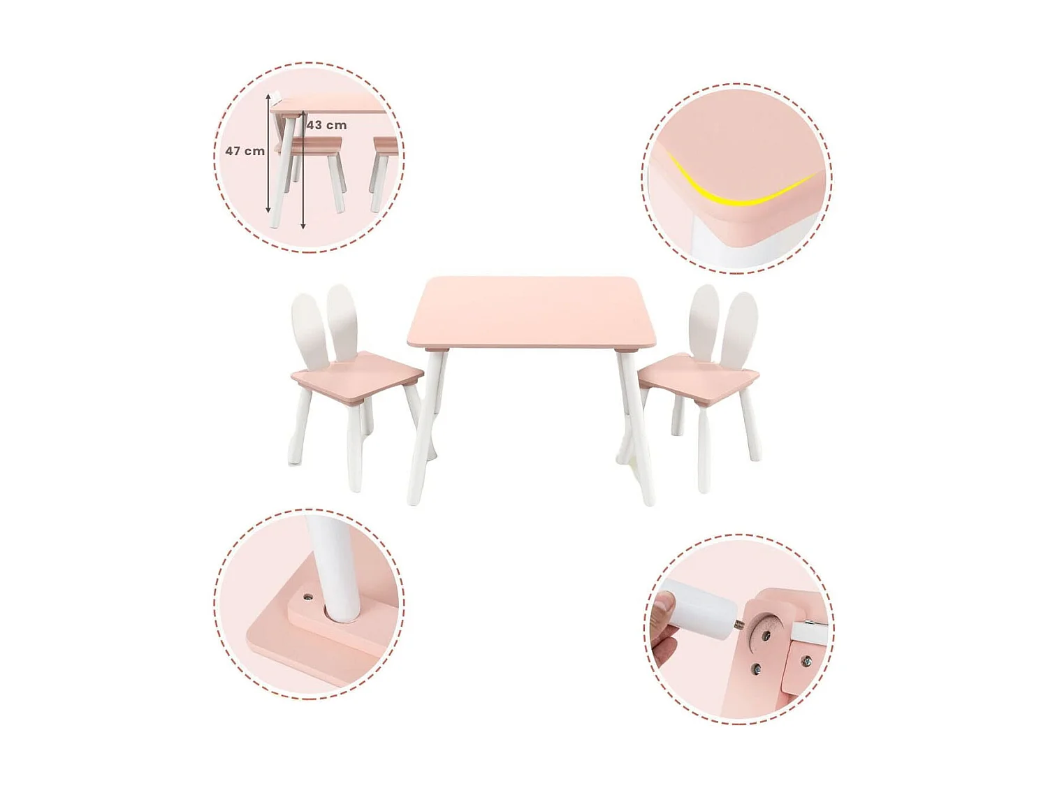 Table et 2 Chaises Enfants 3-6 Ans en Forme Lapin Chaises Ergonomique pour pour Jouer Dessiner Manger Rose