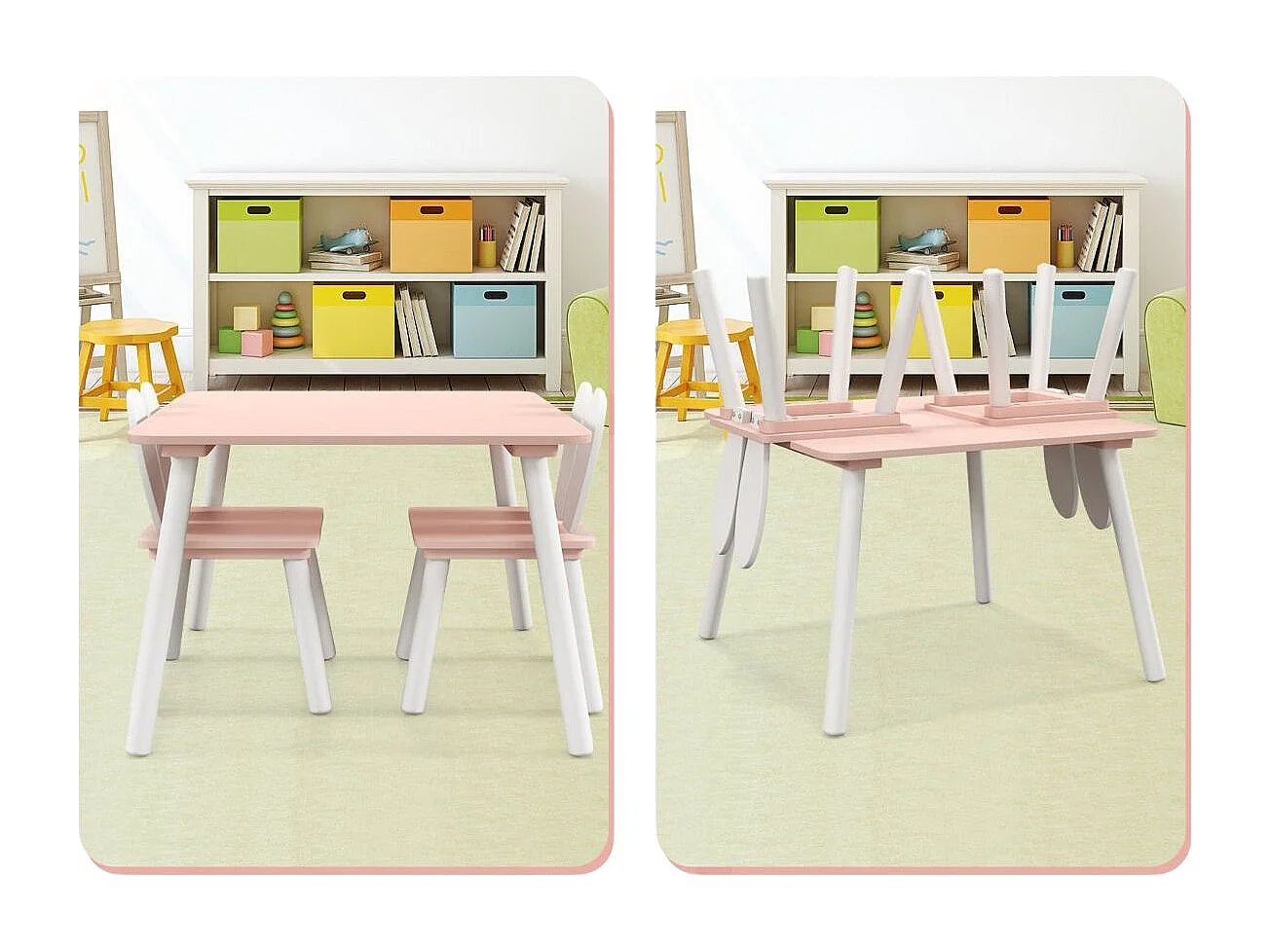 Table et 2 Chaises Enfants 3-6 Ans en Forme Lapin Chaises Ergonomique pour pour Jouer Dessiner Manger Rose