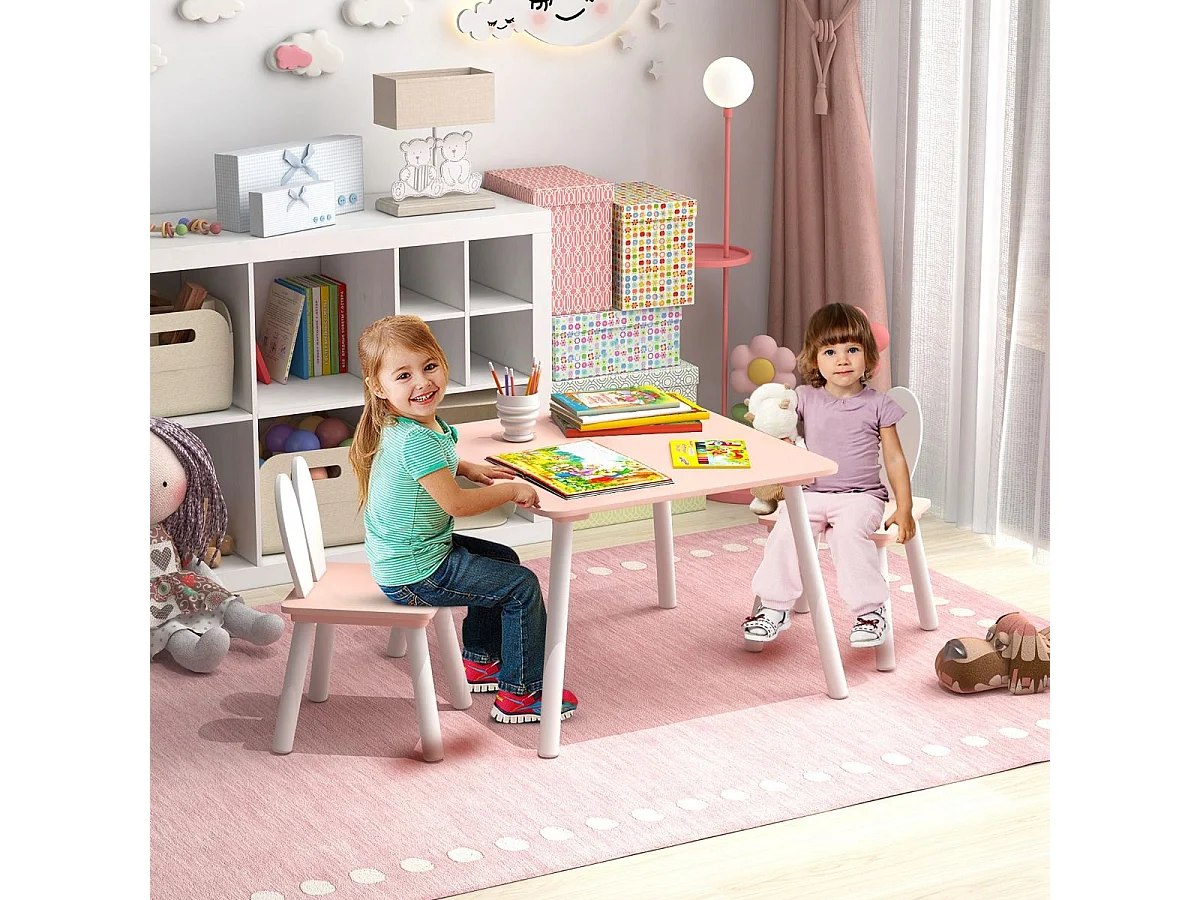 Table et 2 Chaises Enfants 3-6 Ans en Forme Lapin Chaises Ergonomique pour pour Jouer Dessiner Manger Rose