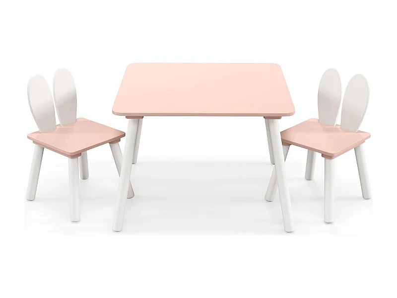 Table et 2 Chaises Enfants 3-6 Ans en Forme Lapin Chaises Ergonomique pour pour Jouer Dessiner Manger Rose
