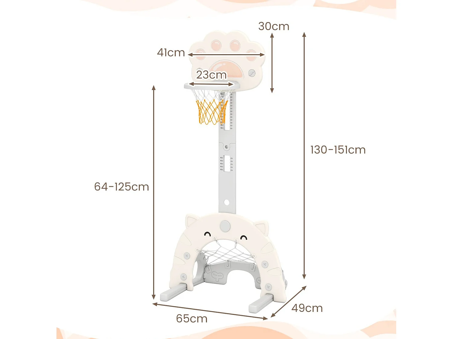 Panier de Basketball 3 en 1 pour Enfants Centre de Sports pour Tout-Petit avec Basketball Football & Golf Hauteur Ajustable Gris Clair