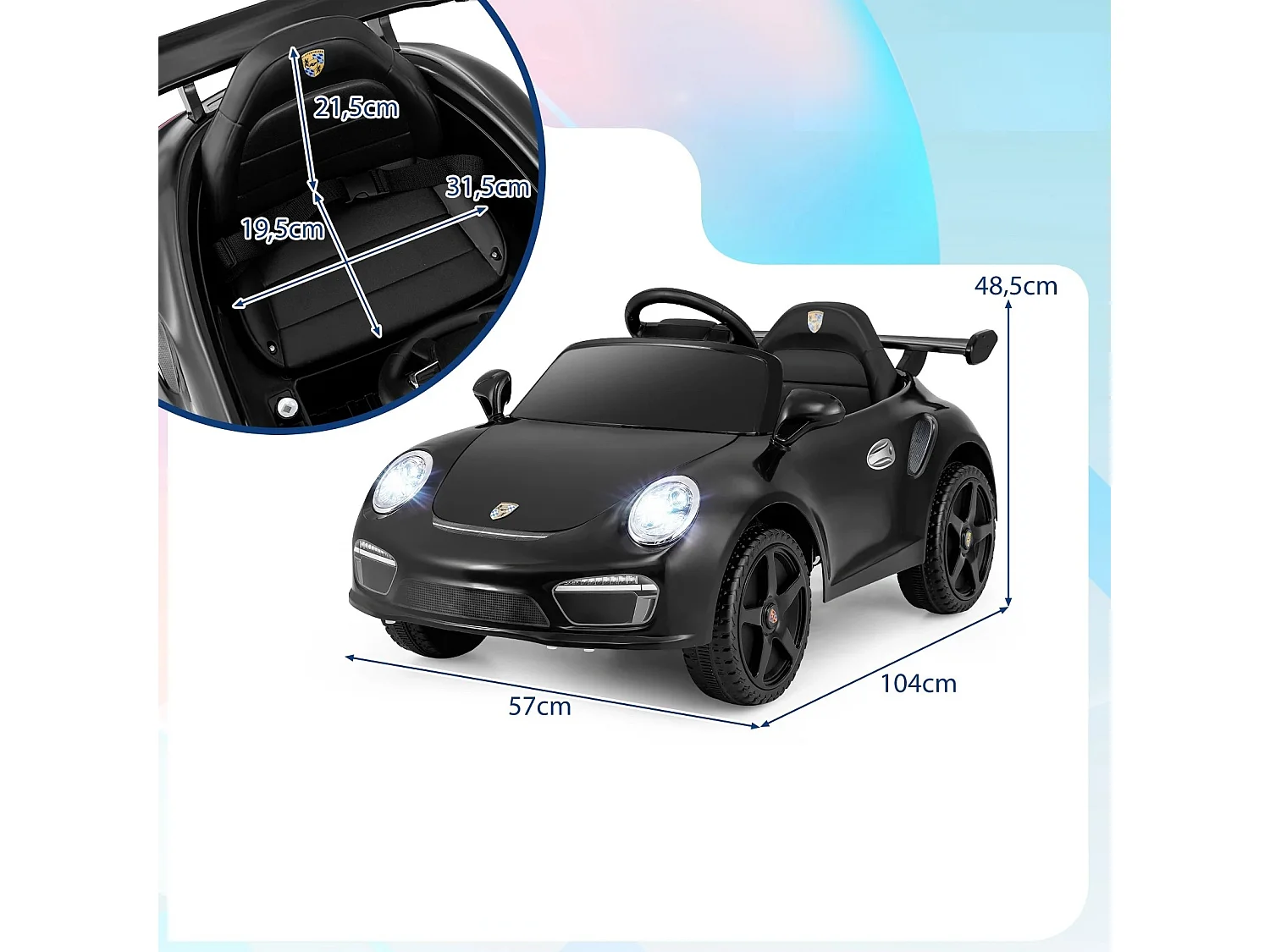 12V Kinder Elektroauto mit Fernbedienung & Soft-Start Lizenzierter Porsche Elektrofahrzeug Schwarz