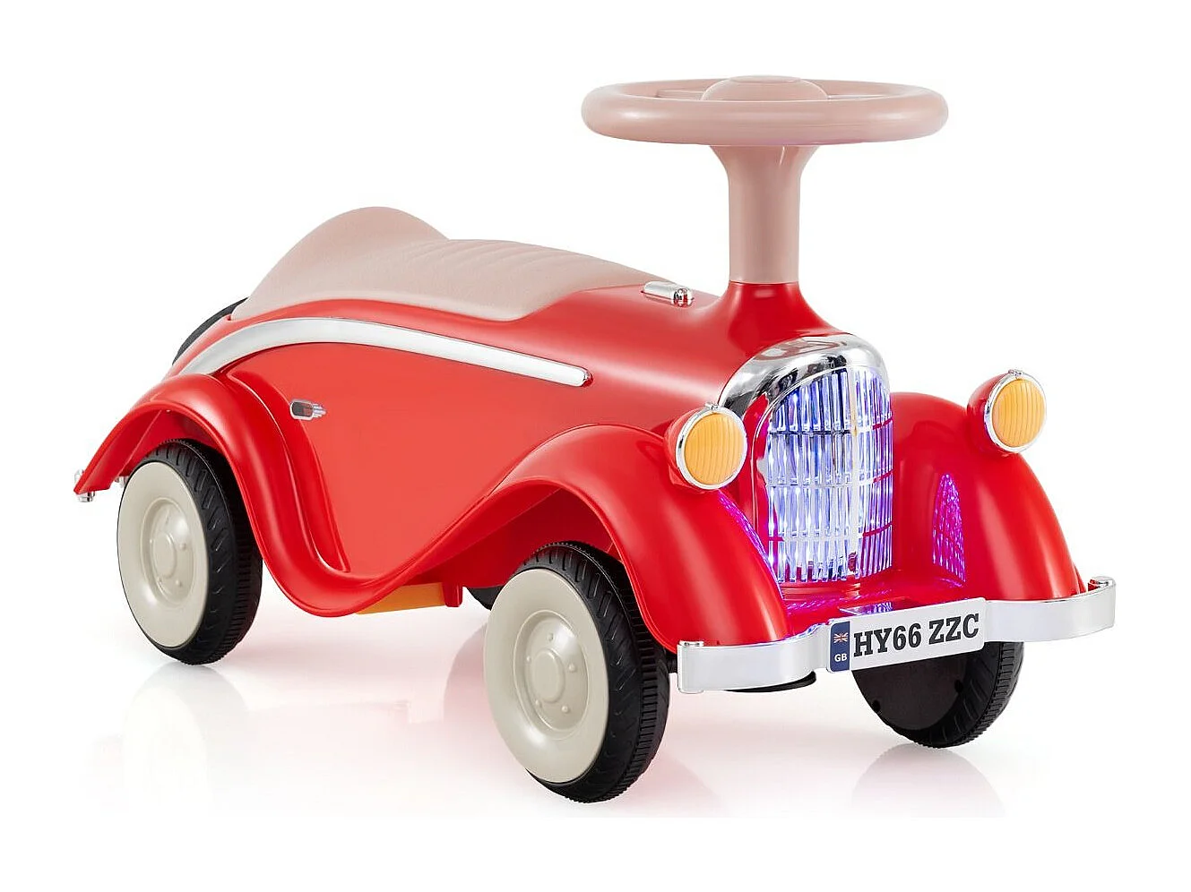 Voiture Porteur Enfant avec Volant Klaxon Phares à LED sous le Siège Voiture Rétro avec Roues Silencieuses pour 19-36 Mois Rouge