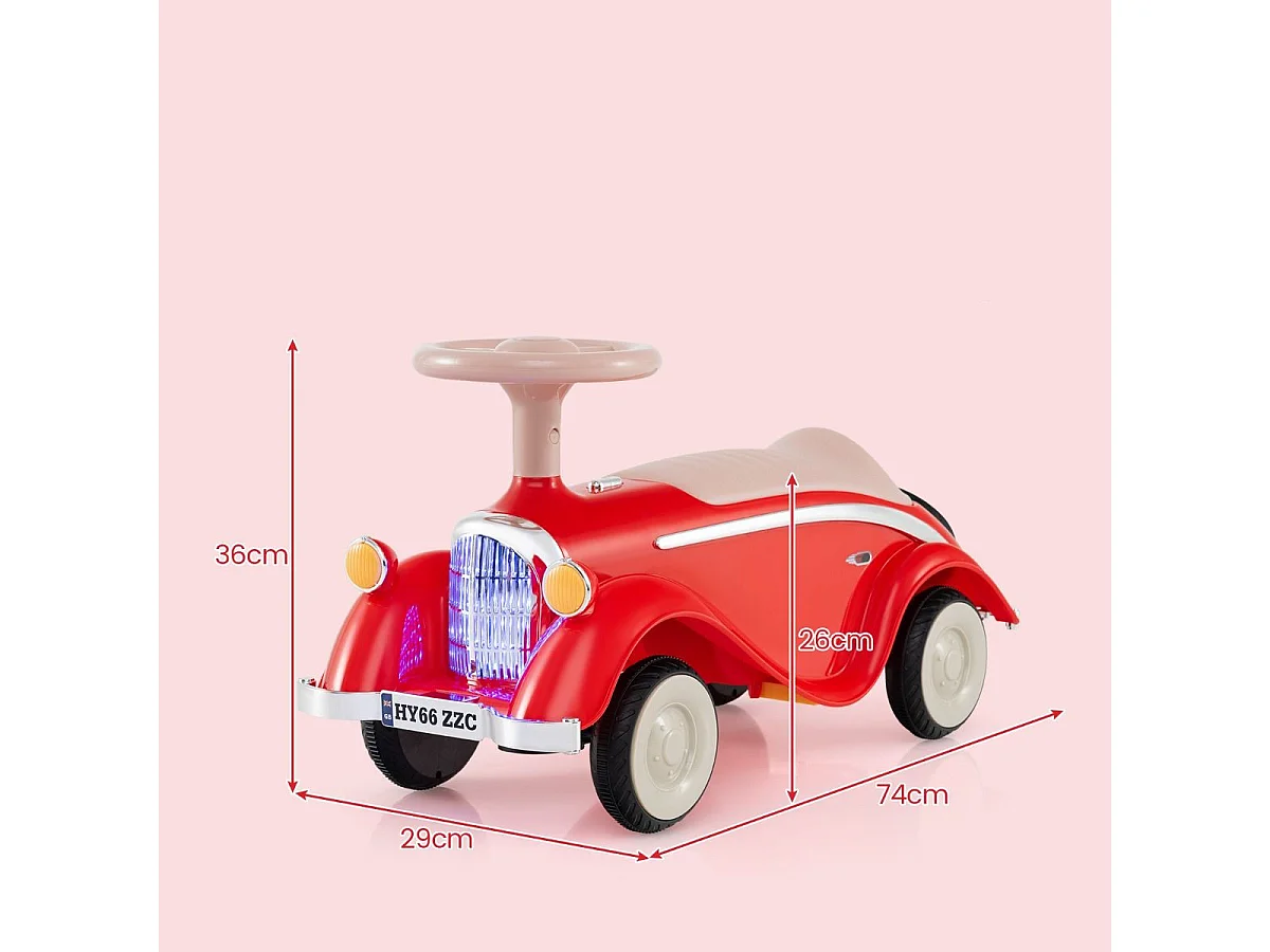 Voiture Porteur Enfant avec Volant Klaxon Phares à LED sous le Siège Voiture Rétro avec Roues Silencieuses pour 19-36 Mois Rouge