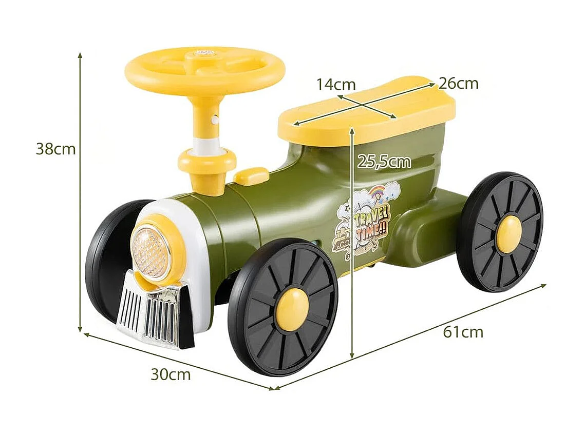 Voiture à pédales Véhicule à pédales avec volant & bouton de sifflet & espace de rangement sous le siège Voiture à pédales 61 x 30 x 38 cm Vert