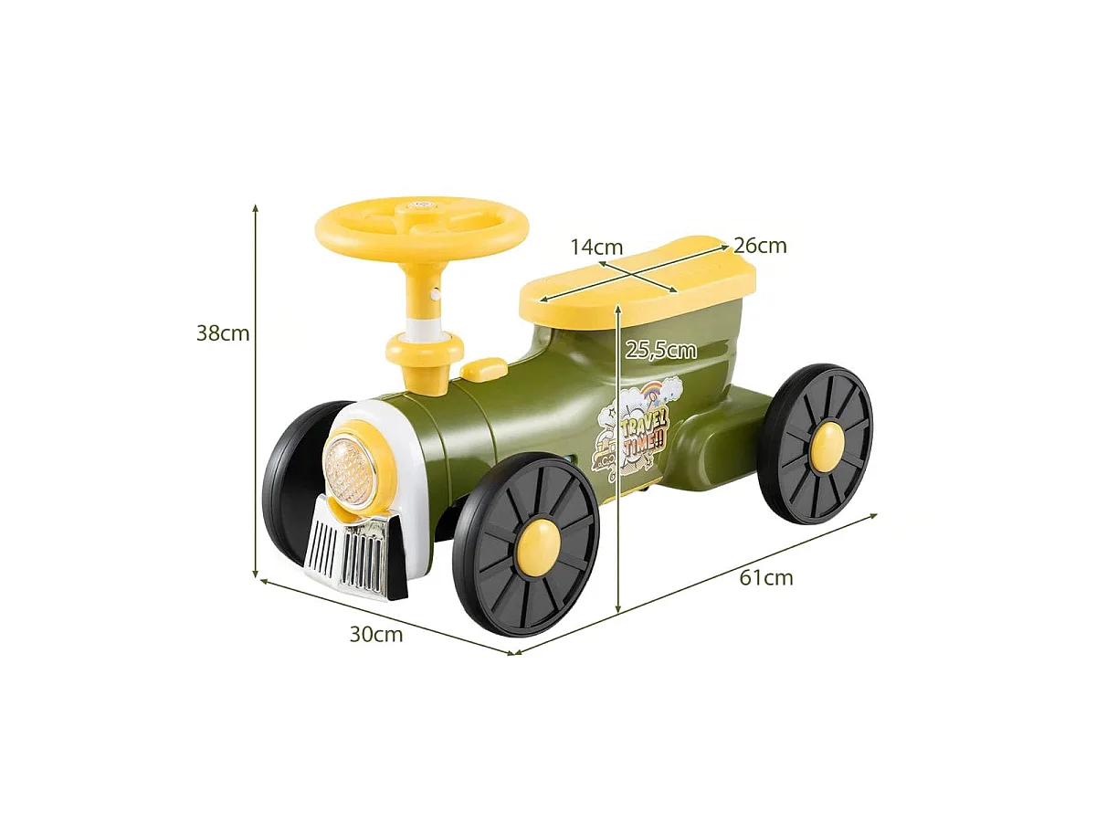 Voiture à pédales Véhicule à pédales avec volant & bouton de sifflet & espace de rangement sous le siège Voiture à pédales 61 x 30 x 38 cm Vert