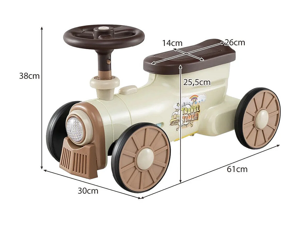 Voiture à pédales Véhicule à pédales avec volant & bouton de sifflet & espace de rangement sous le siège Voiture à pédales 61 x 30 x 38 cm Beige