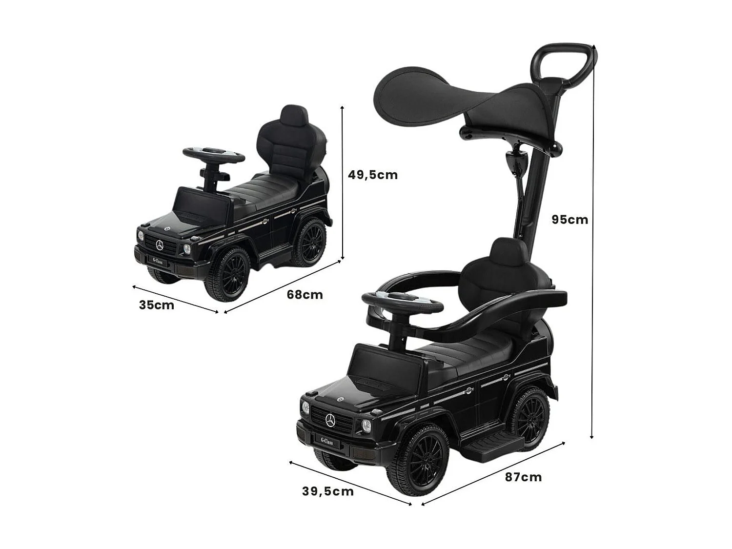 Lizenziertes Mercedes Benz Kinderfahrzeug mit Verstellbarem Sonnendach &  Elterngriff Kinderwagen Schwarz