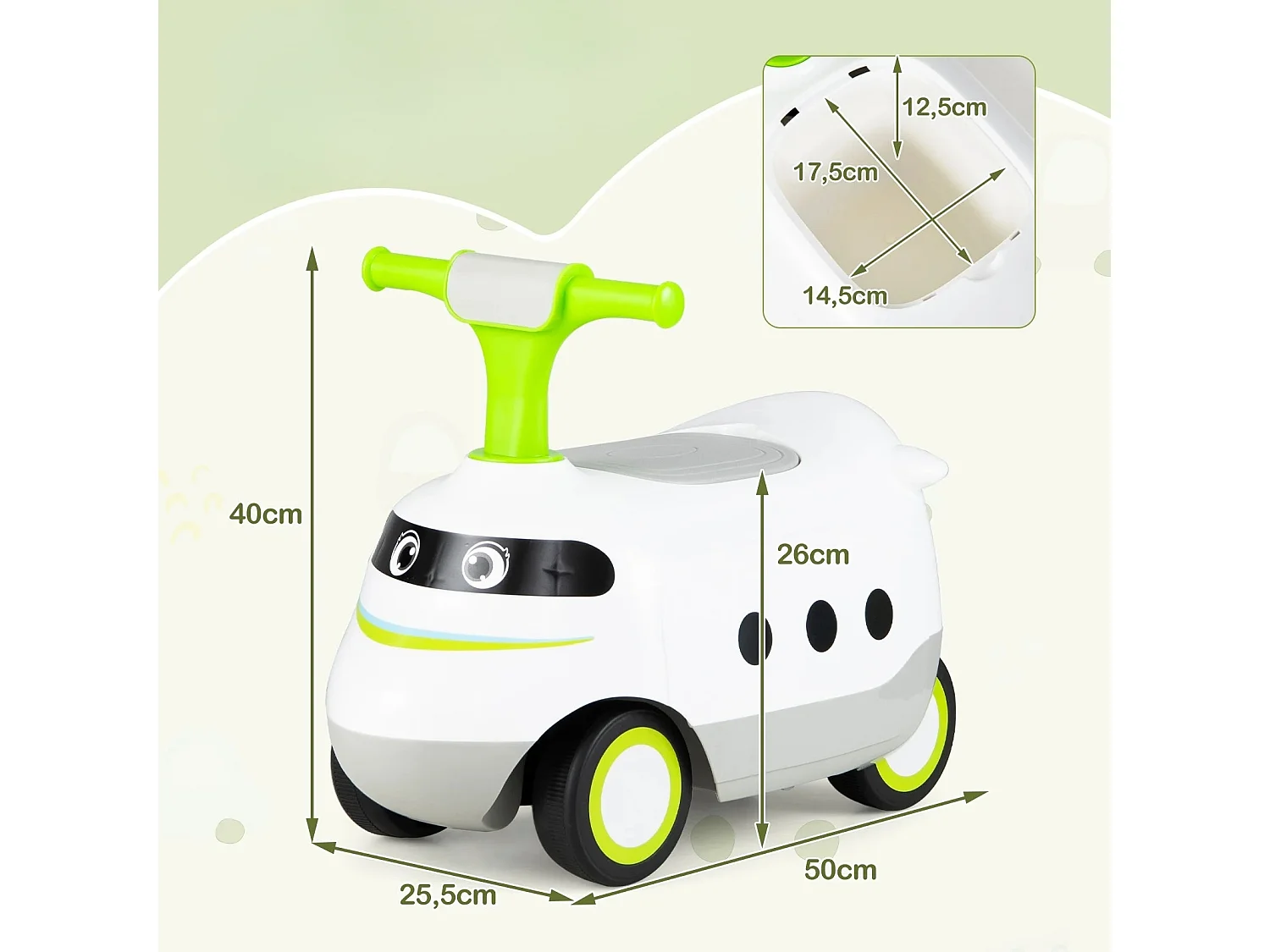 Voiture à Bascule pour Tout-petits Porteur avec Klaxon et Rangement sous le Siège Voiture Coulissante Pied au Sol pour 19-36 Mois Vert