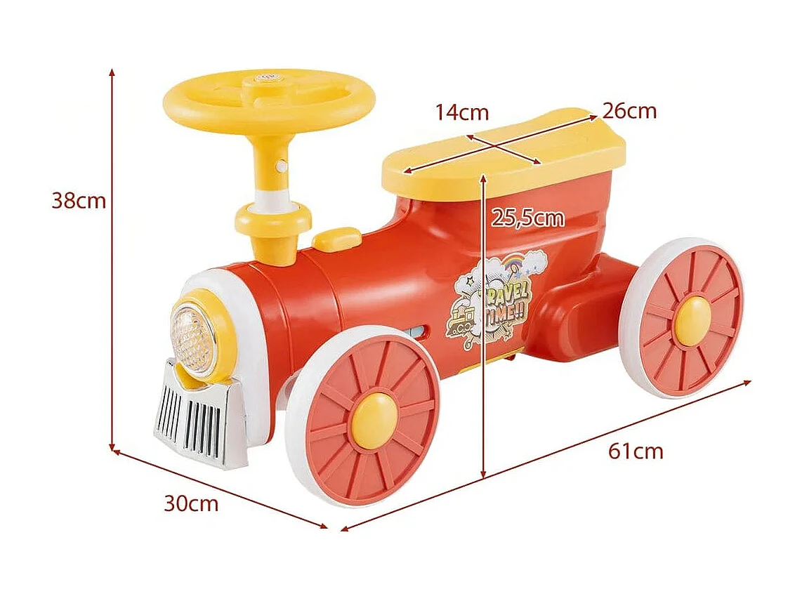 Voiture à pédales Véhicule à pédales avec volant & bouton de sifflet & espace de rangement sous le siège Voiture à pédales 61 x 30 x 38 cm rouge