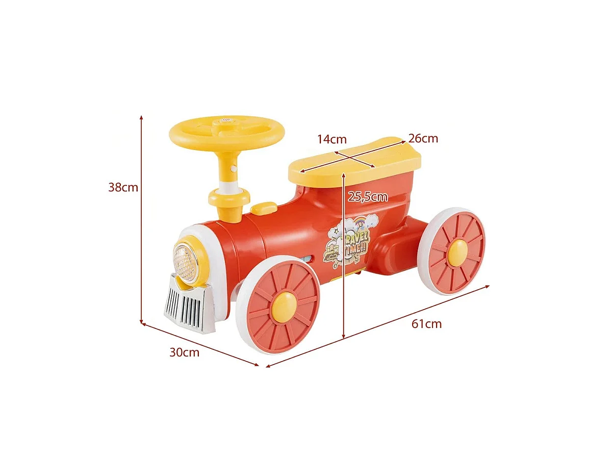 Rutschauto Rutschfahrzeug mit Lenkrad & Zugpfeifton-Taste & Stauraum unter Sitz Rutscher Kinderauto 61 x 30 x 38 cm Rot