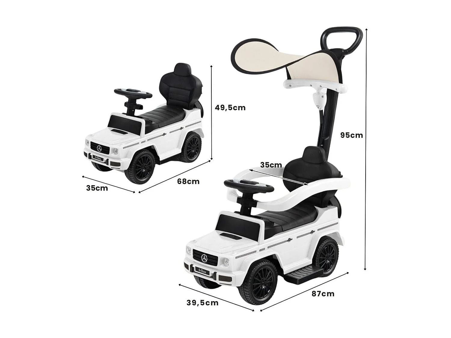Lizenziertes Mercedes Benz Kinderfahrzeug mit Verstellbarem Sonnendach &  Elterngriff Kinderwagen Weiß