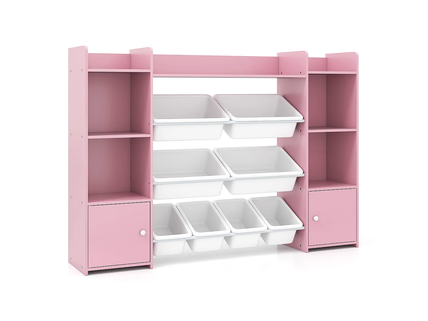 Organisateur de Rangement pour Jouets Étagère 4 Niveaux pour Enfants avec 8 Bacs Amovibles et Bibliothèque Armoire pour Tout-Petits Rose