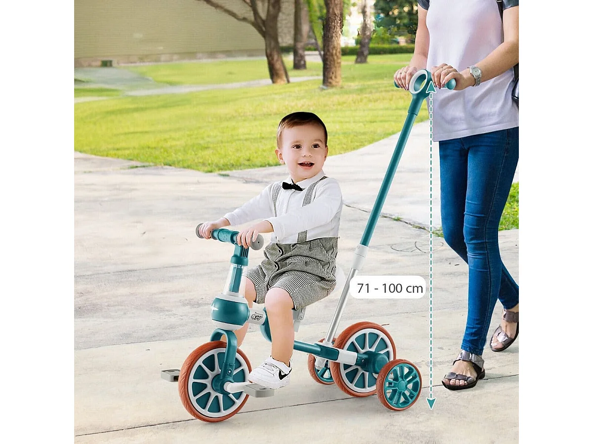 Kinderrad 4-in-1-Vorschulrad mit Eltern-Schiebegriff 37 x 72 x 101 cm Grün