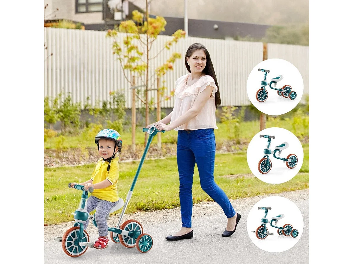 Kinderrad 4-in-1-Vorschulrad mit Eltern-Schiebegriff 37 x 72 x 101 cm Grün