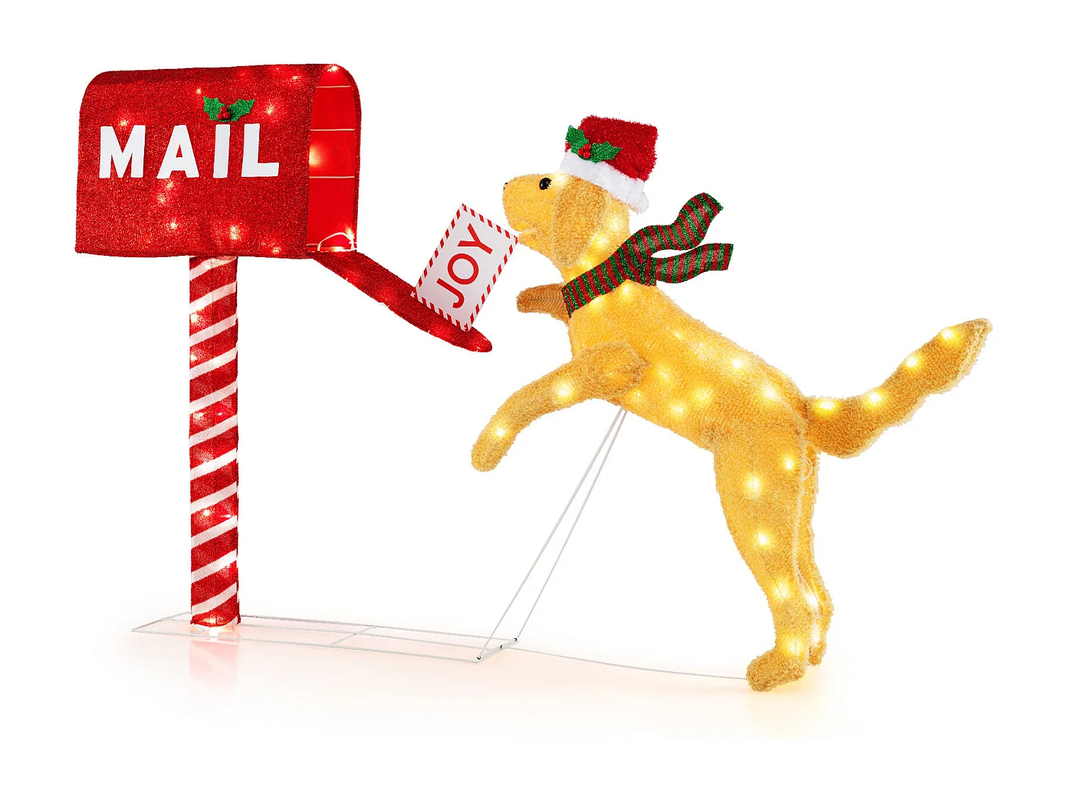 Cassetta postale natalizia e cane con 120 luci LED bianco caldo, Decorazione festiva pre-illuminata con fascette