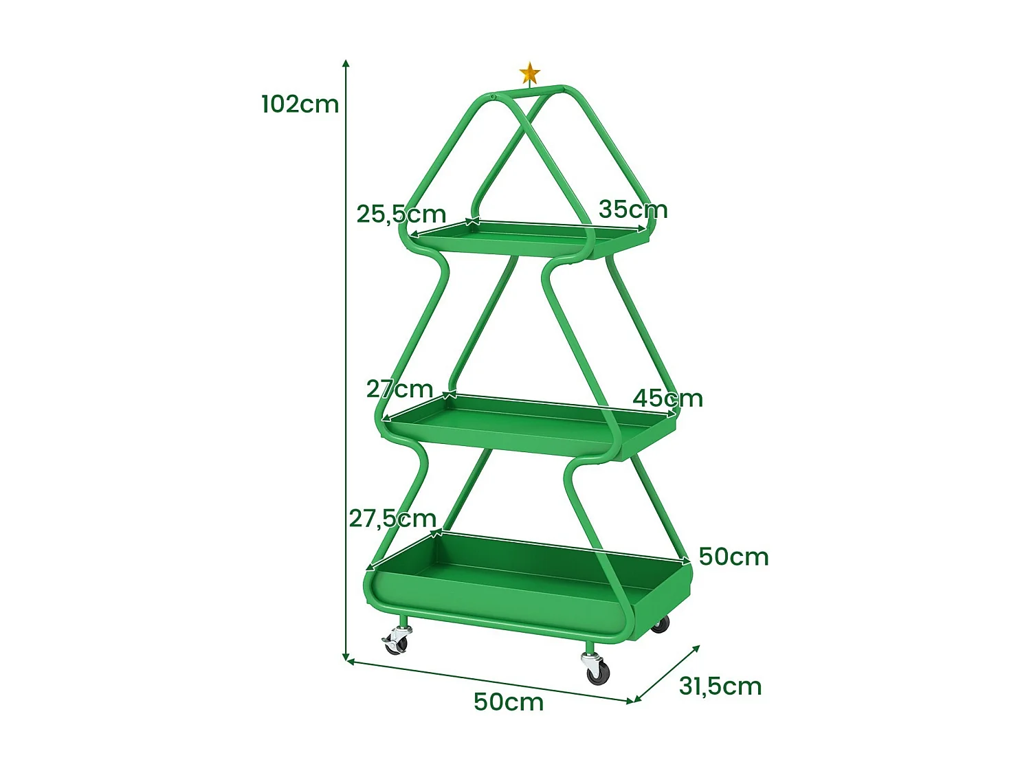 Chariot de service à 3 niveaux en sapin de Noël-from Chariot à roulettes avec étoile Chariot de cuisine sur roulettes