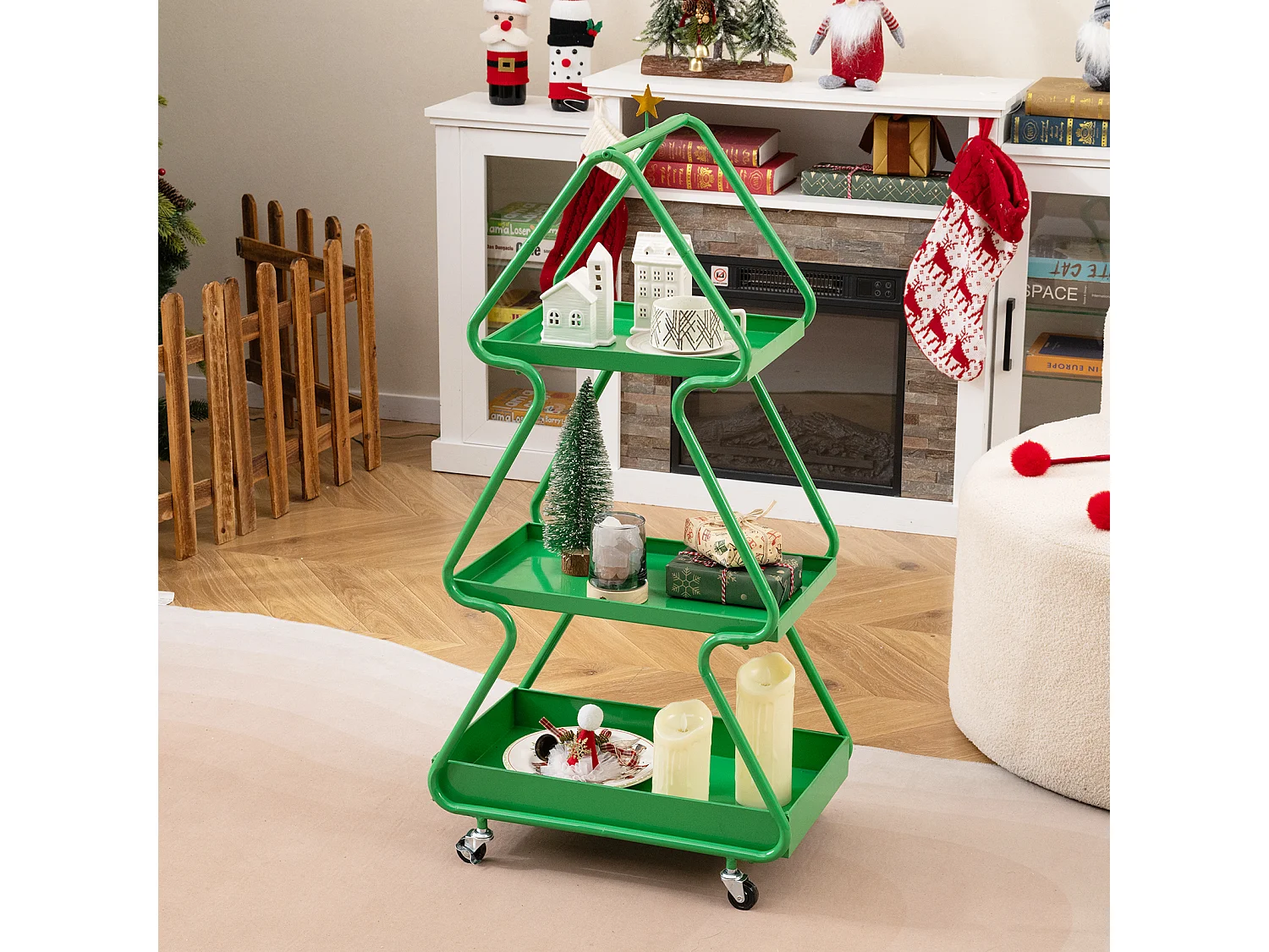 Chariot de service à 3 niveaux en sapin de Noël-from Chariot à roulettes avec étoile Chariot de cuisine sur roulettes