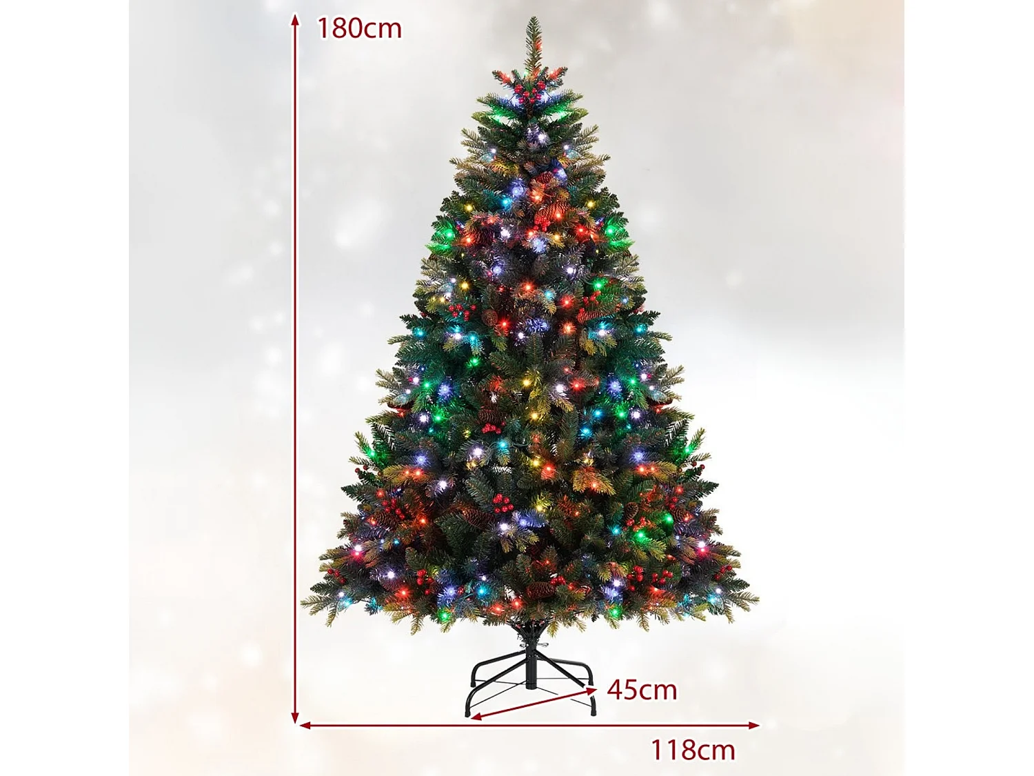Arbre de Noël Artificiel Pré-éclairé avec Télécommande Lumières RGB Multicolores Branches en PE&PVC Modes Scintillants Branches à Charnières