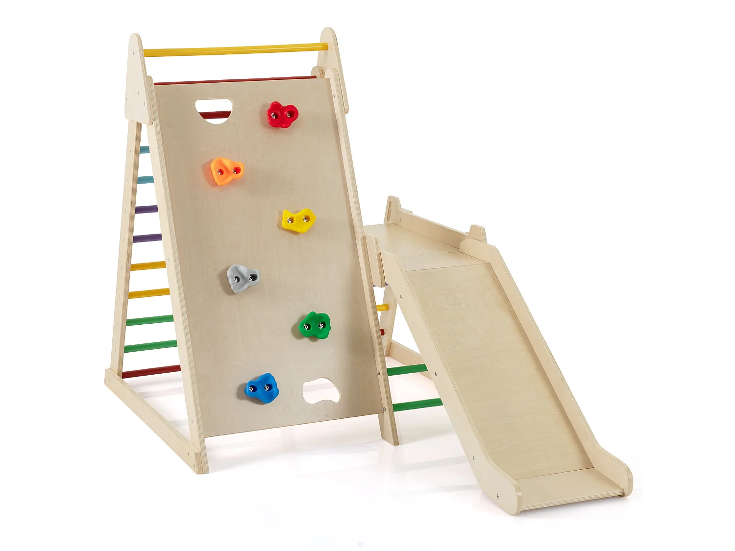 Palestra jungle 3 in 1 parco giochi interno per bambini con scivolo esteso, Palestra scaletta in legno e struttura da gioco
