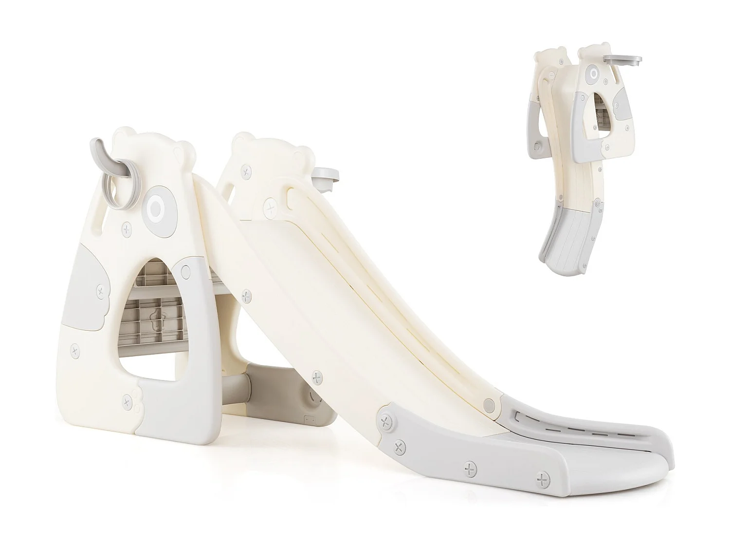 Faltbare Kleinkindrutsche freistehendes Babyrutschen-Klettergerüst mit Basketballkorb Grau