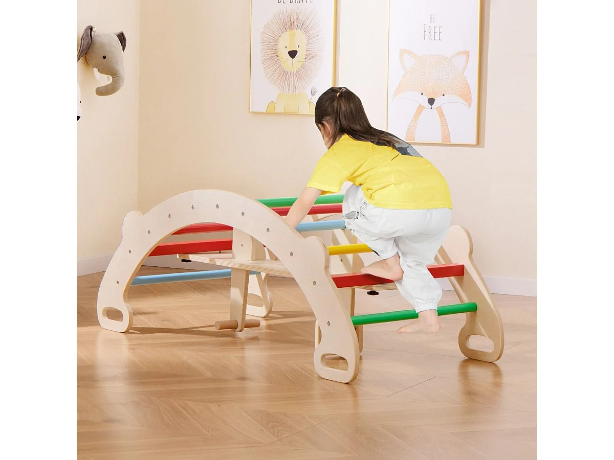 Arche d'Escalade et Cheval à Bascule Jouets d'Escalade en Bois 4 en 1 pour Enfants de 1 à 5 Ans Ensemble de Jeu Montessori Coloré
