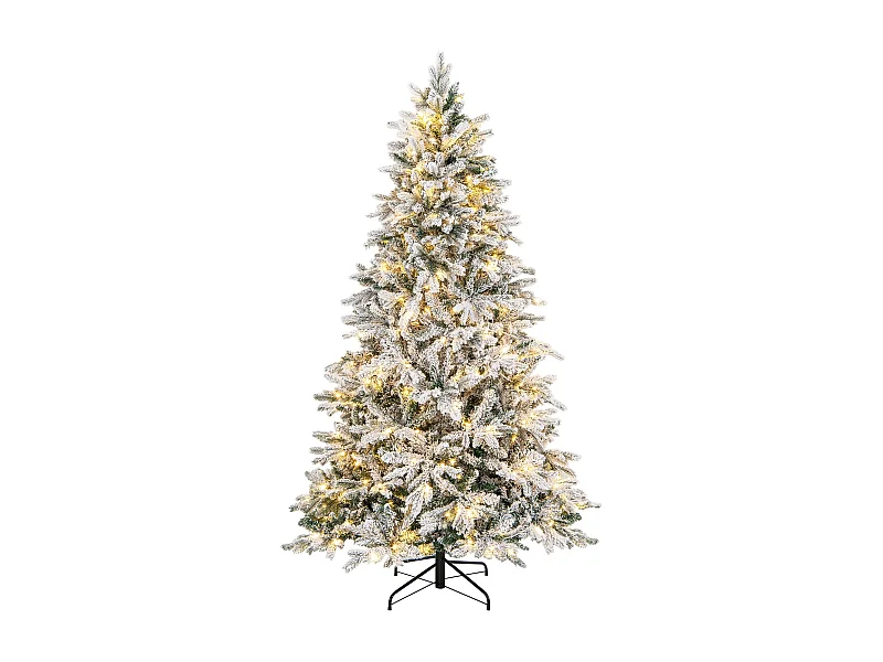 210 cm Künstlicher Weihnachtsbaum mit Beleuchtung und Schnee Tannenbaum mit 300 warmweißen LED-Lichtern