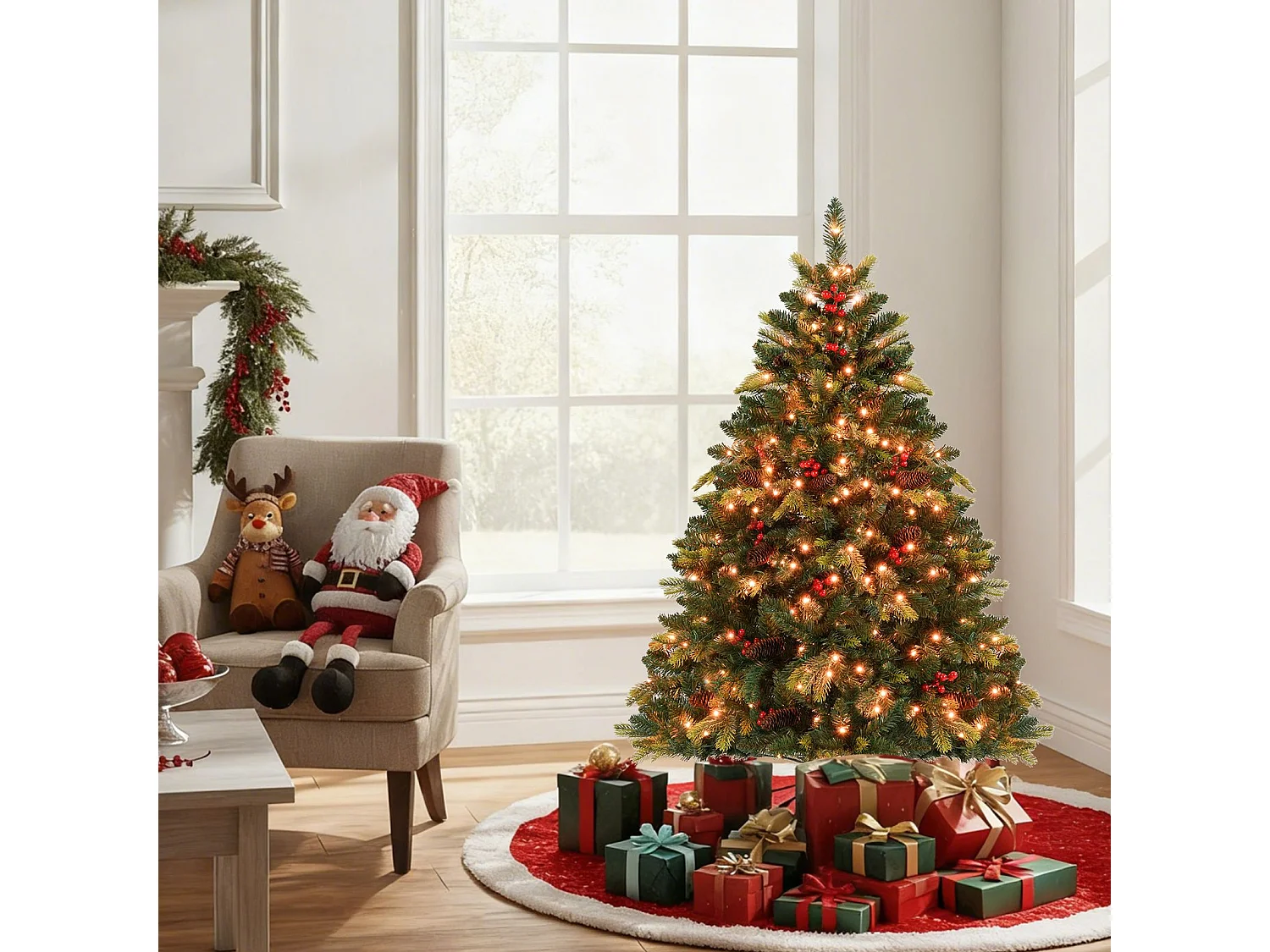 Künstlicher Weihnachtsbaum mit Beleuchtung und Fernbedienung 150 cm Tannenbaum mit 250 APP-gesteuerte mehrfarbige RGB-Lichter