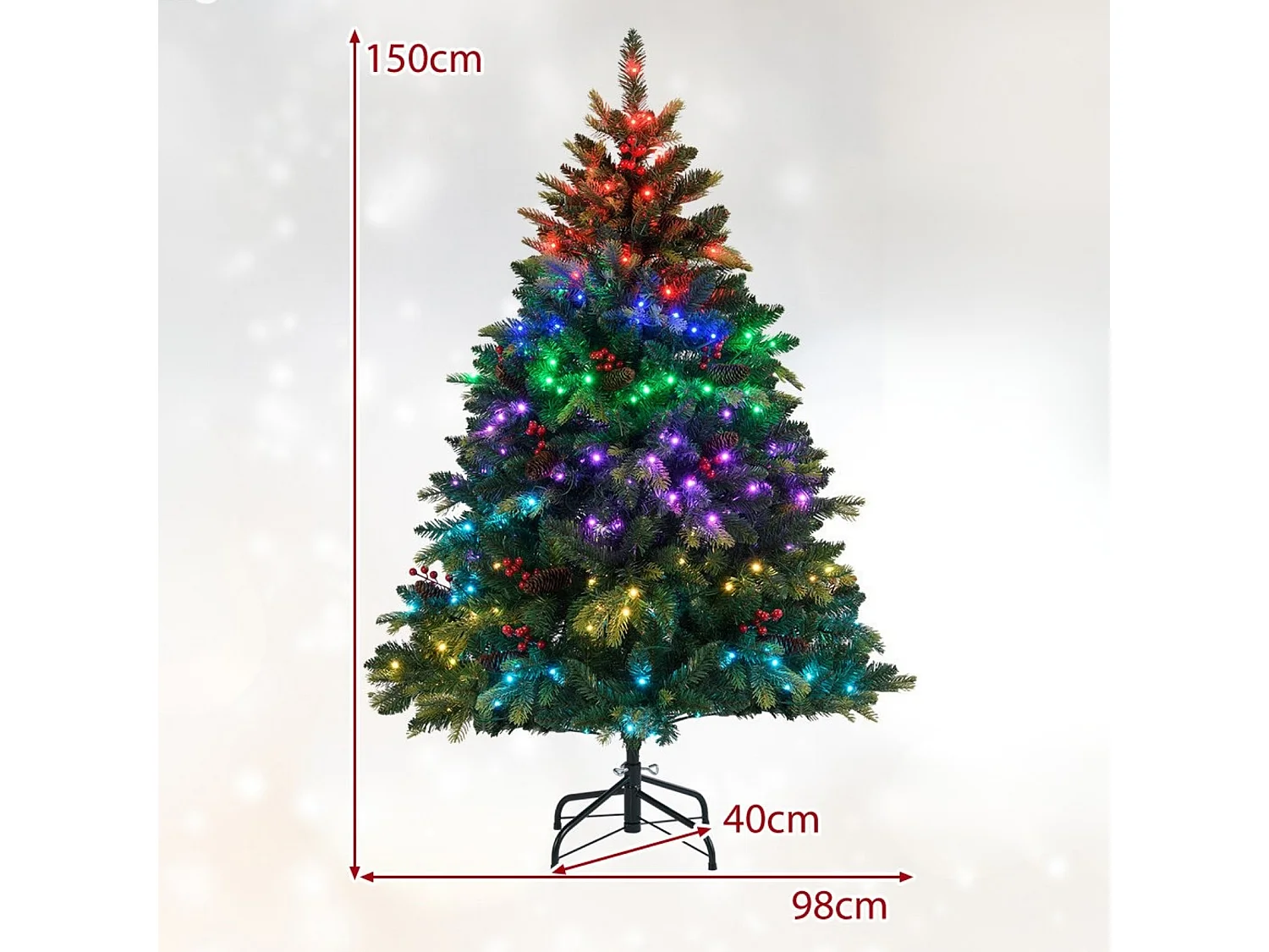 Künstlicher Weihnachtsbaum mit Beleuchtung und Fernbedienung 150 cm Tannenbaum mit 250 APP-gesteuerte mehrfarbige RGB-Lichter