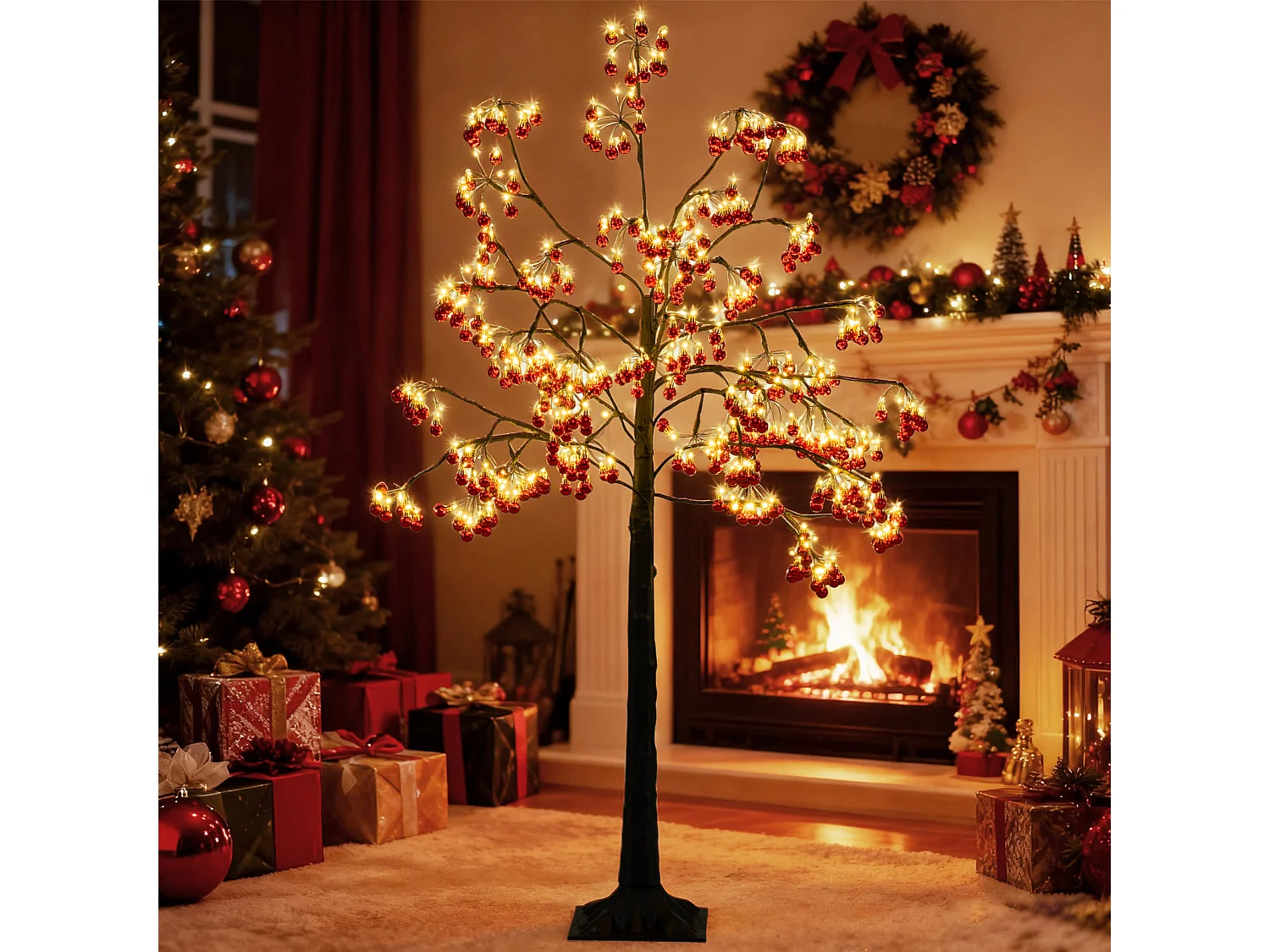 150 cm albero di Natale illuminato albero di luce artificiale con rami pieghevoli luci di Natale rosso