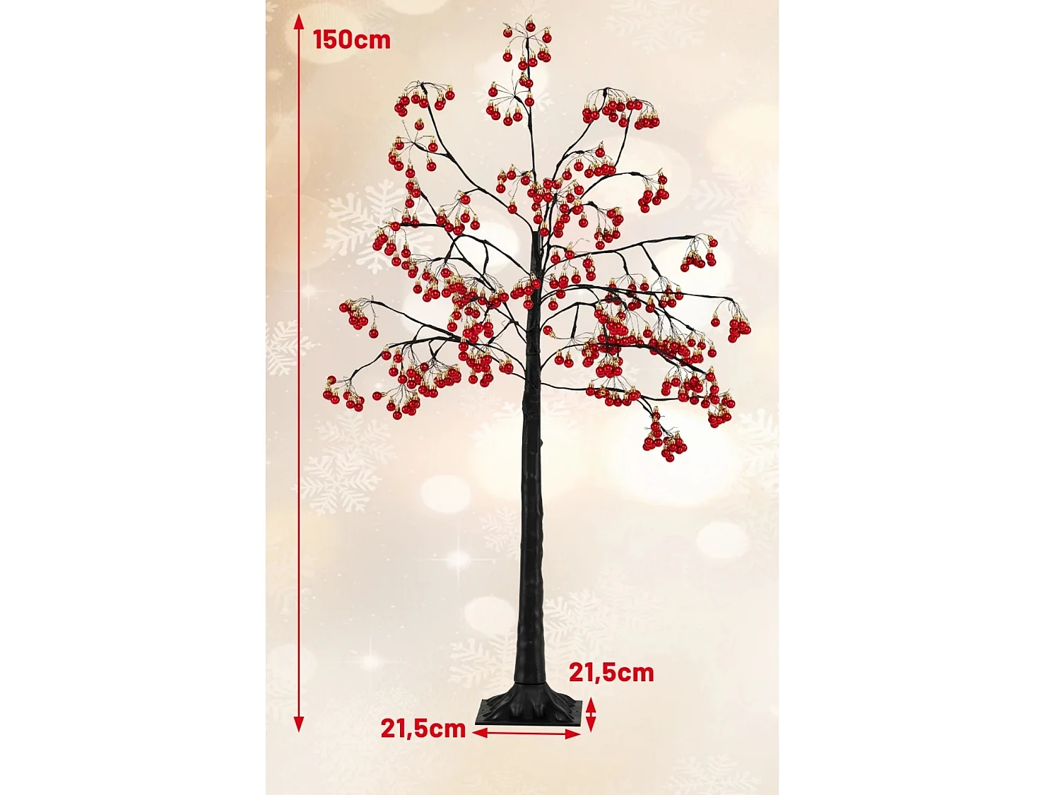 Arbre de Décoration de Noël 150 CM Arbre Artificiel Noël Illuminé avec Branches Flexibles 384 Boules Rouges 480 Lumières LED Blanc Chaud