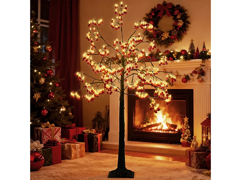 150 cm albero di Natale illuminato albero di luce artificiale con rami pieghevoli luci di Natale rosso