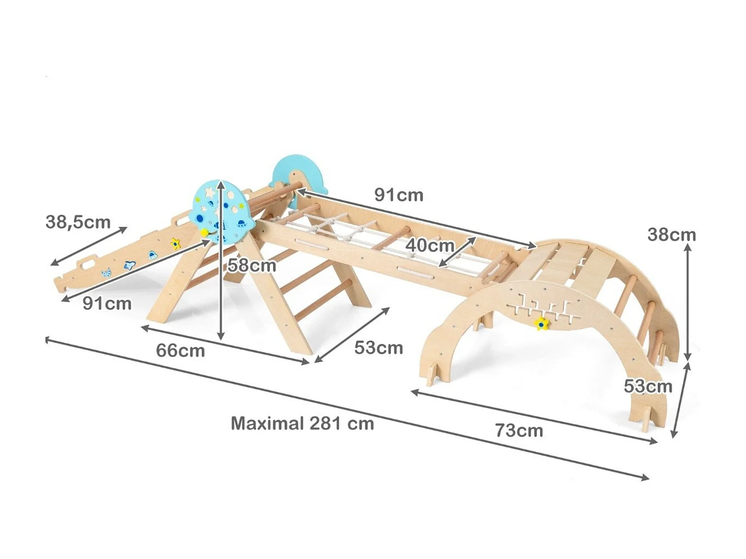 Cadre d'Escalade Jouets Pliables pour Bébés 8 en 1 Kit d'Escalade Montessori en Bois sur le Thème des Astronautes Gymnase Jungle Naturel