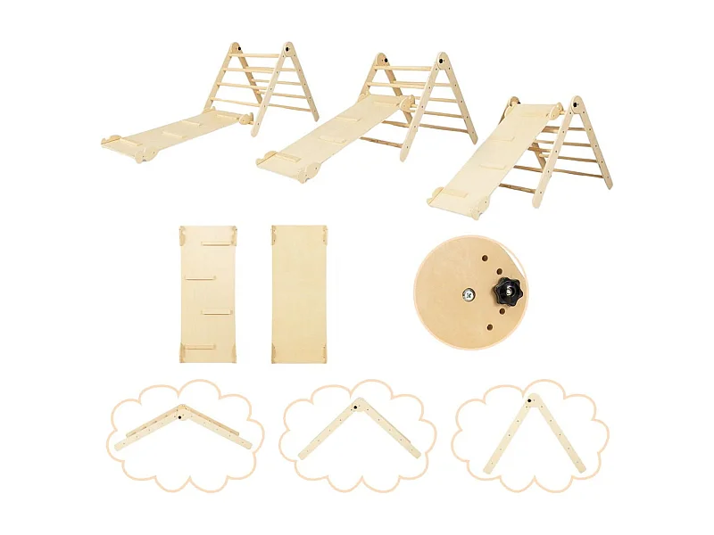 Ensemble de Jouets d'Escalade 7 en 1 pour Tout-petits Pliable Rampe Réversible Marchepied Convertible Table et Chaise Tableau pour 3-4 ans Naturel
