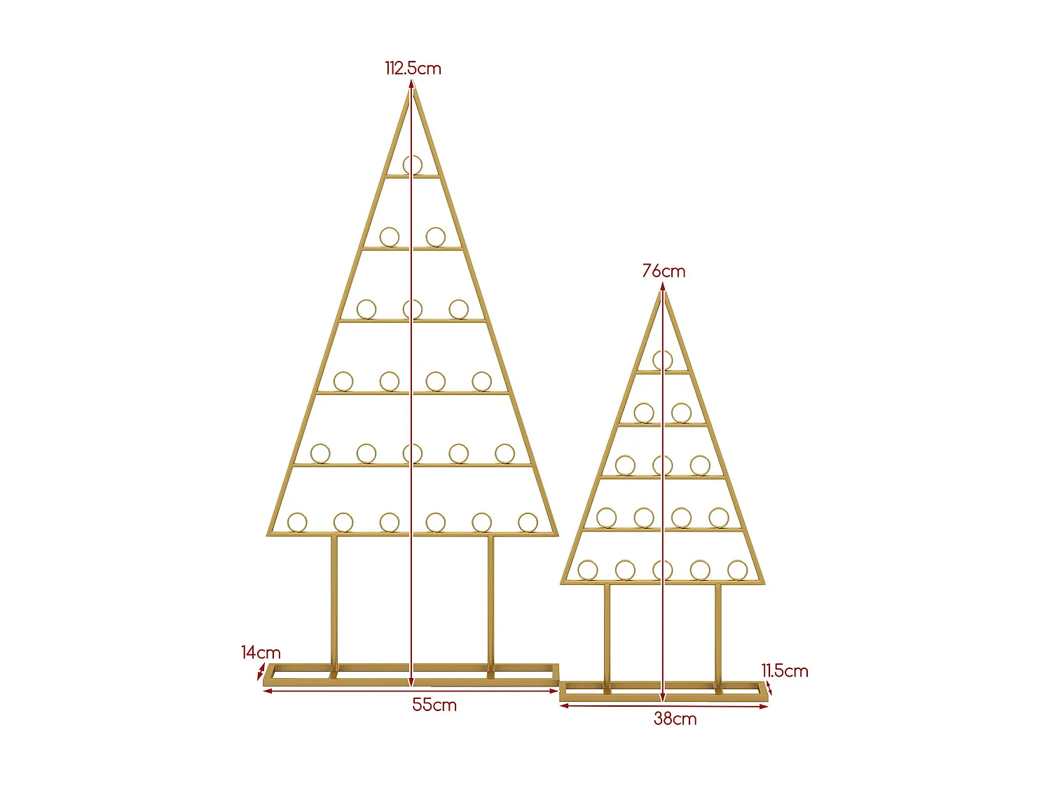 Lot de 2 porte-cartes Porte-photos Arbre de Noël avec 36 pinces rondes Étagères métalliques à suspendre Porte-cartes décoratif