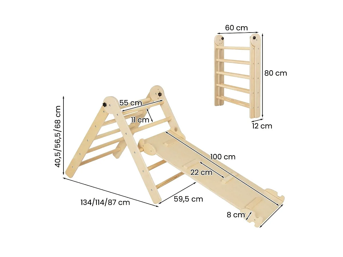 Giocattoli da arrampicata triangolari 3-in-1, Set di triangoli pieghevoli e regolabili in altezza per bambini Naturale