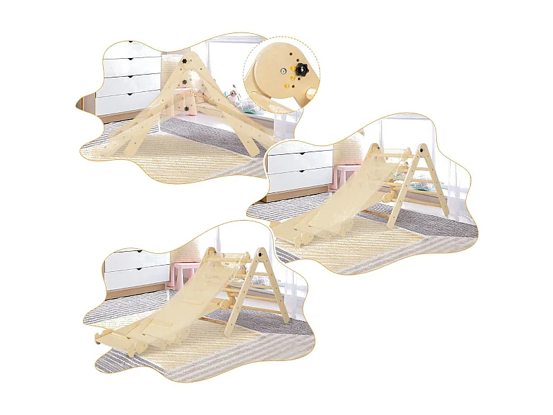 Triangle d'Escalade Montessori Pliable avec Rampe Double Face Échelle Triangulaire avec Hauteur Réglable pour 3 Ans+ Naturel