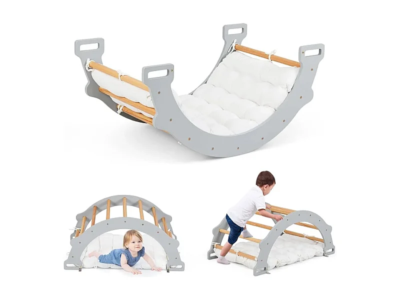 Arche d'Escalade Montessori 3 en 1 à Bascule Coussin Moelleux pour Grimper ou Se Reposer Utilisable Intérieur/Extérieur Gris