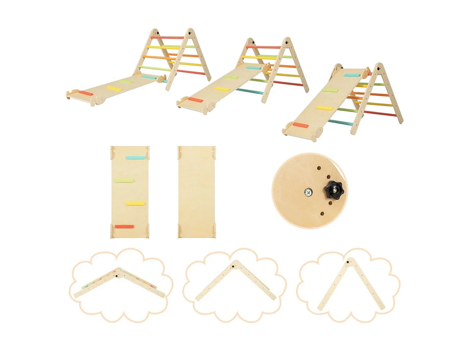 Ensemble de Jouets d'Escalade 7 en 1 pour Tout-petits Pliable Rampe Réversible Marchepied Convertible Table et Chaise Tableau pour 3-4 ans Multicolore
