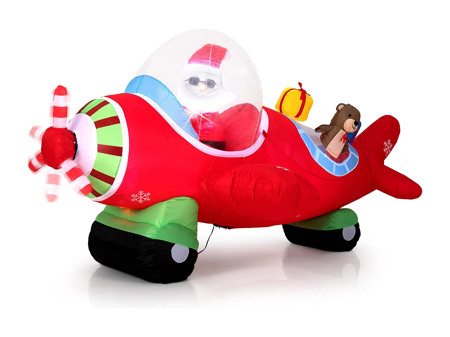 Père Noël gonflable de 220 cm en avion & boîte cadeau & lumières LED
